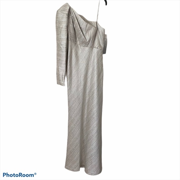 Kay Unger Metallic Stripe One Shoulder Gown 4 NEW - Picture 9 of 12